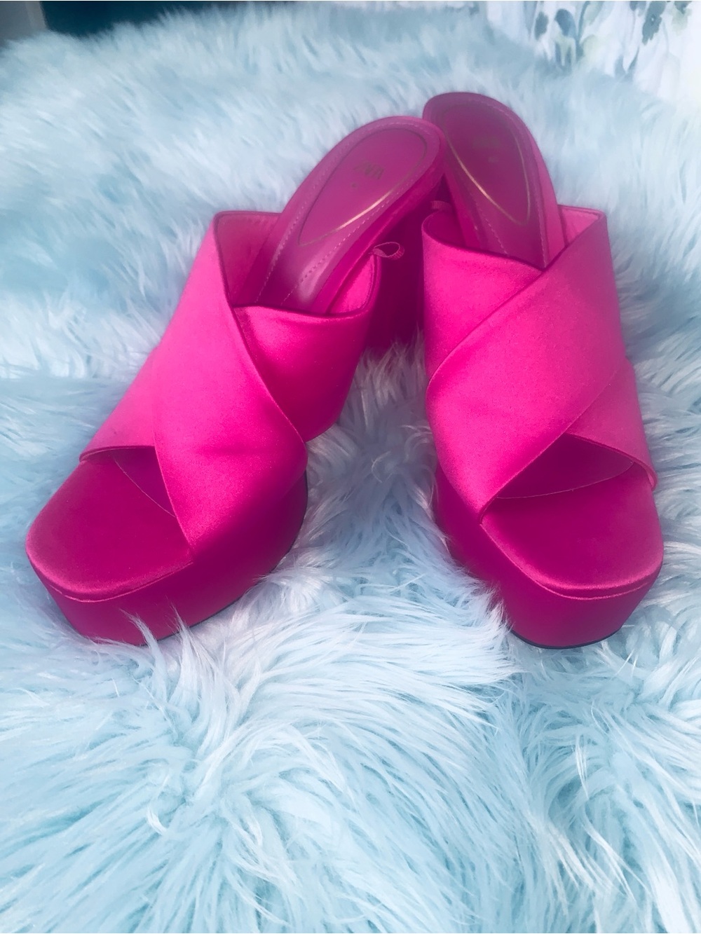 Zara Hot Pink Satin Platform Mules